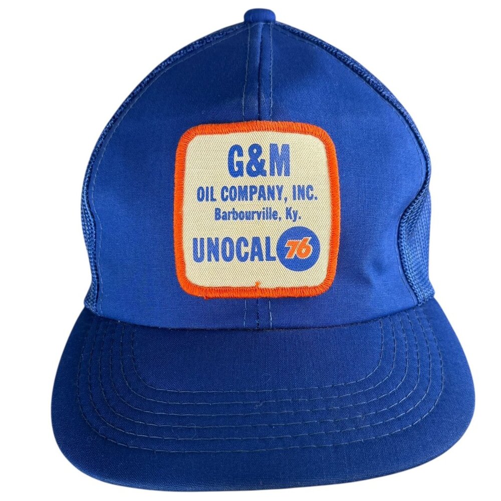 Vintage 80s Blue G&M Oil Company UNOCAL 76 Snapback Trucker Hat Mesh Adjustable